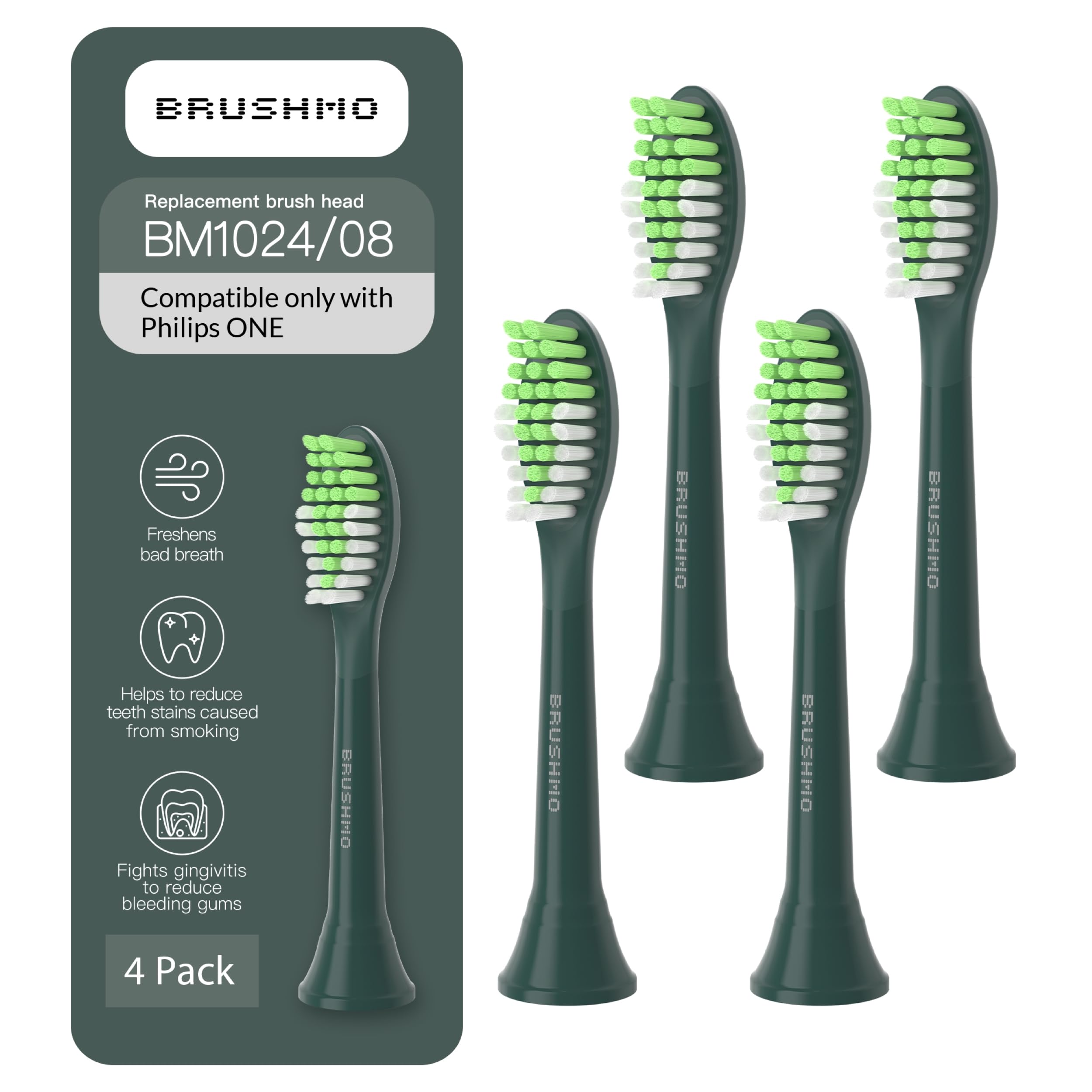 Brushmo HY1022 replacement toothbrush heads Sage Green front view