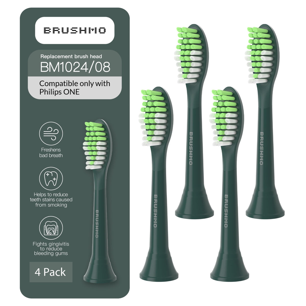 Brushmo HY1022 replacement toothbrush heads Sage Green front view