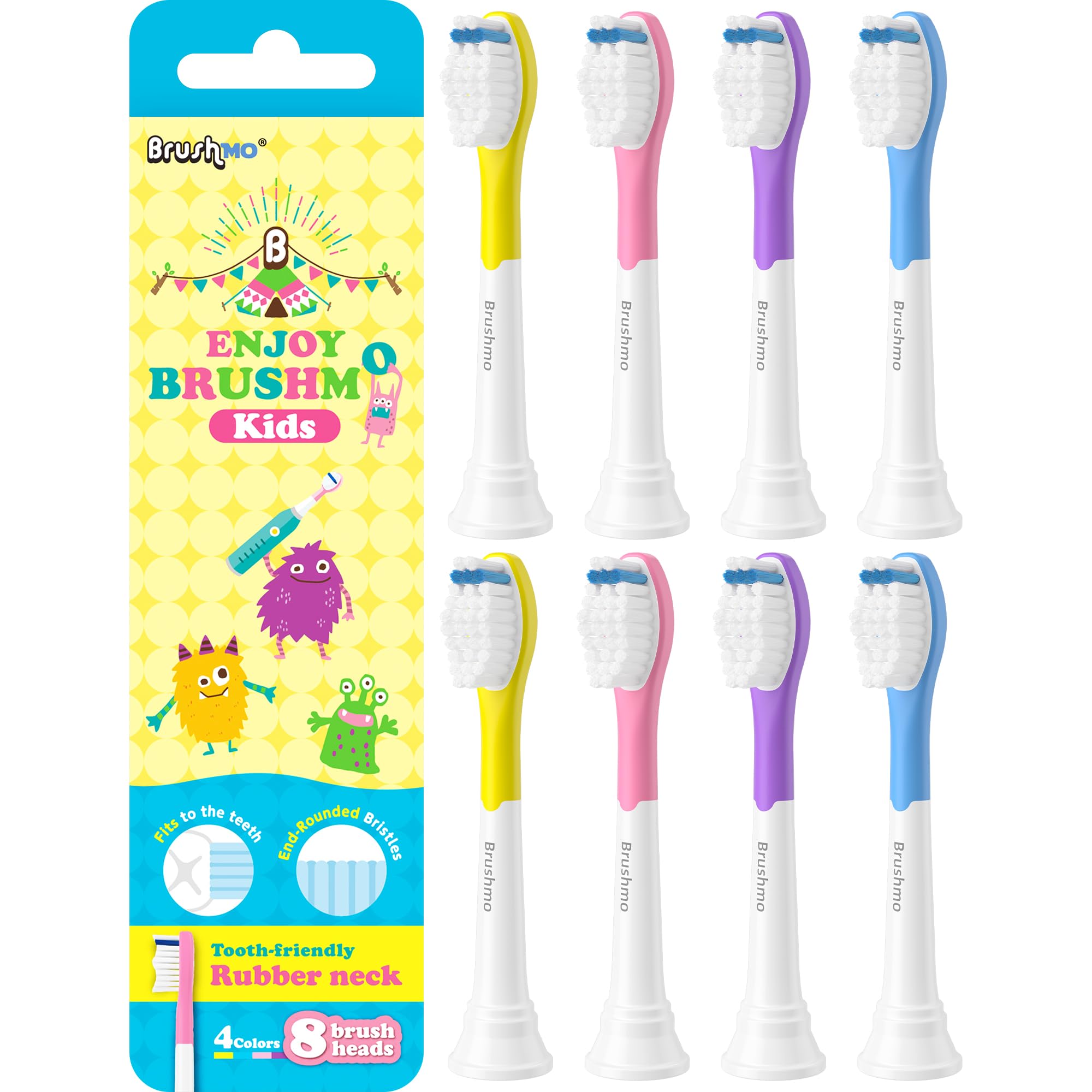 Brushmo Kids Replacement Toothbrush Heads – 8-pack Multi-Color
