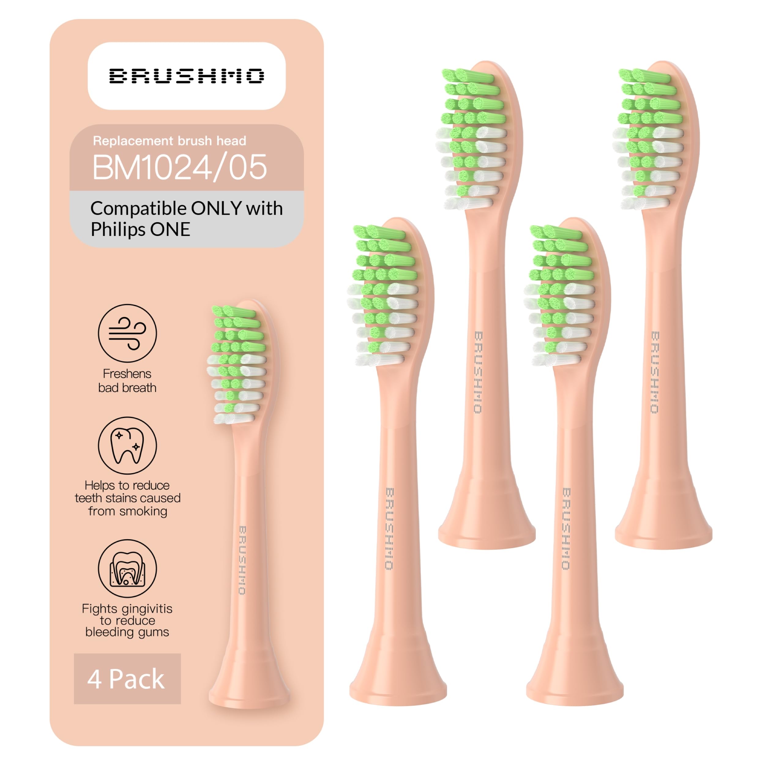 Brushmo Philips ONE replacement toothbrush heads in Shimmer color, 4-pack