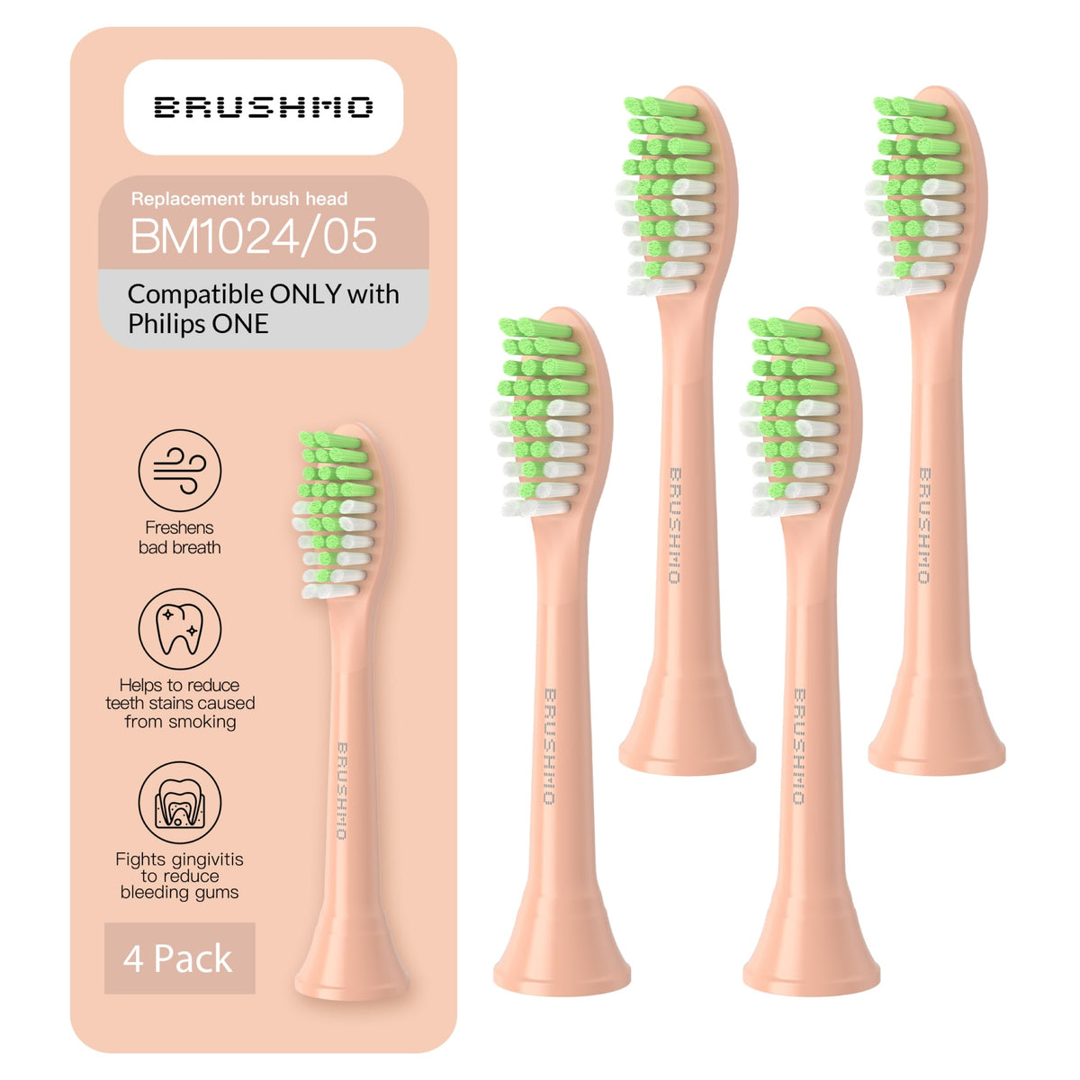 Brushmo Philips ONE replacement toothbrush heads in Shimmer color, 4-pack