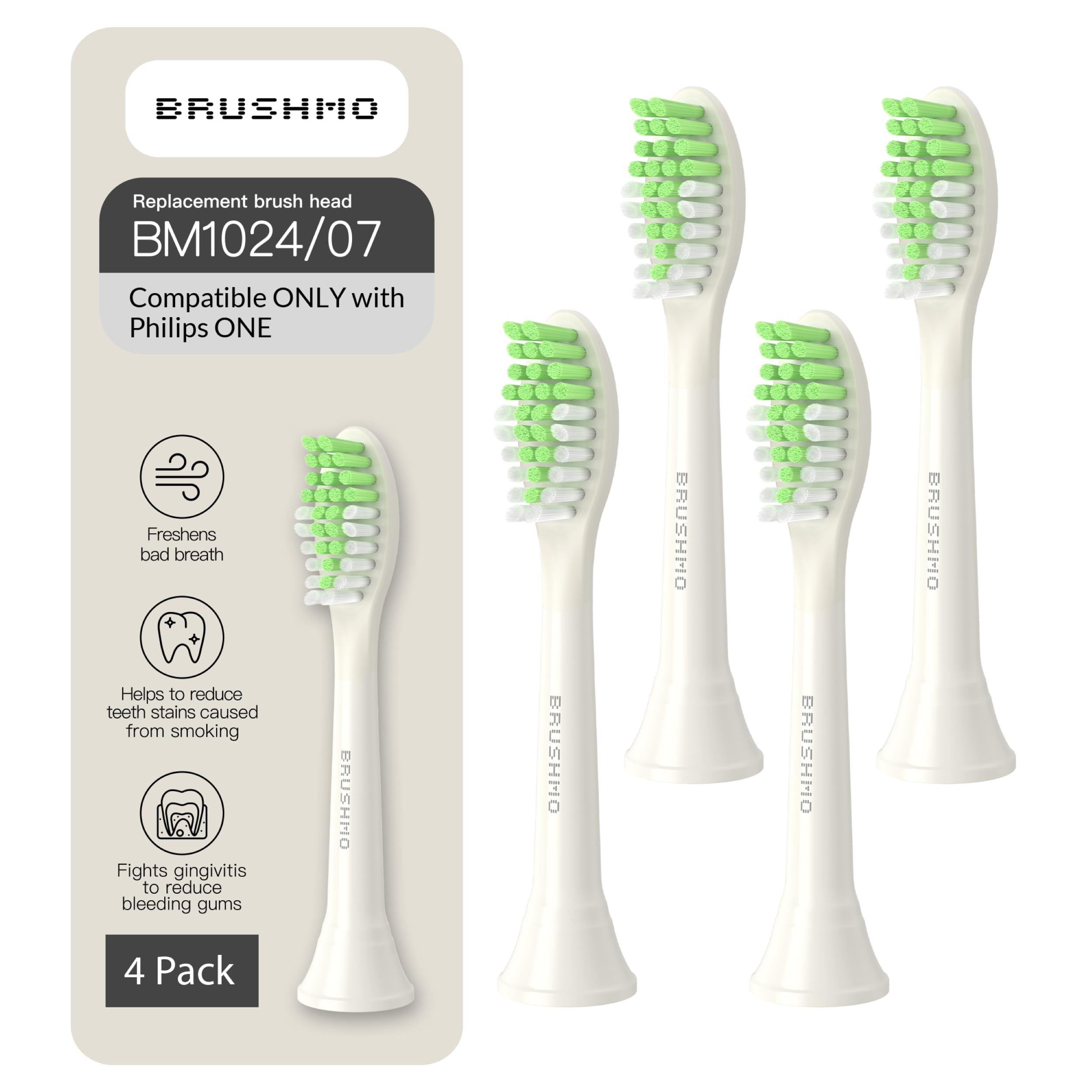 Brushmo Philips ONE by Sonicare replacement head Snow White four-pack – front view