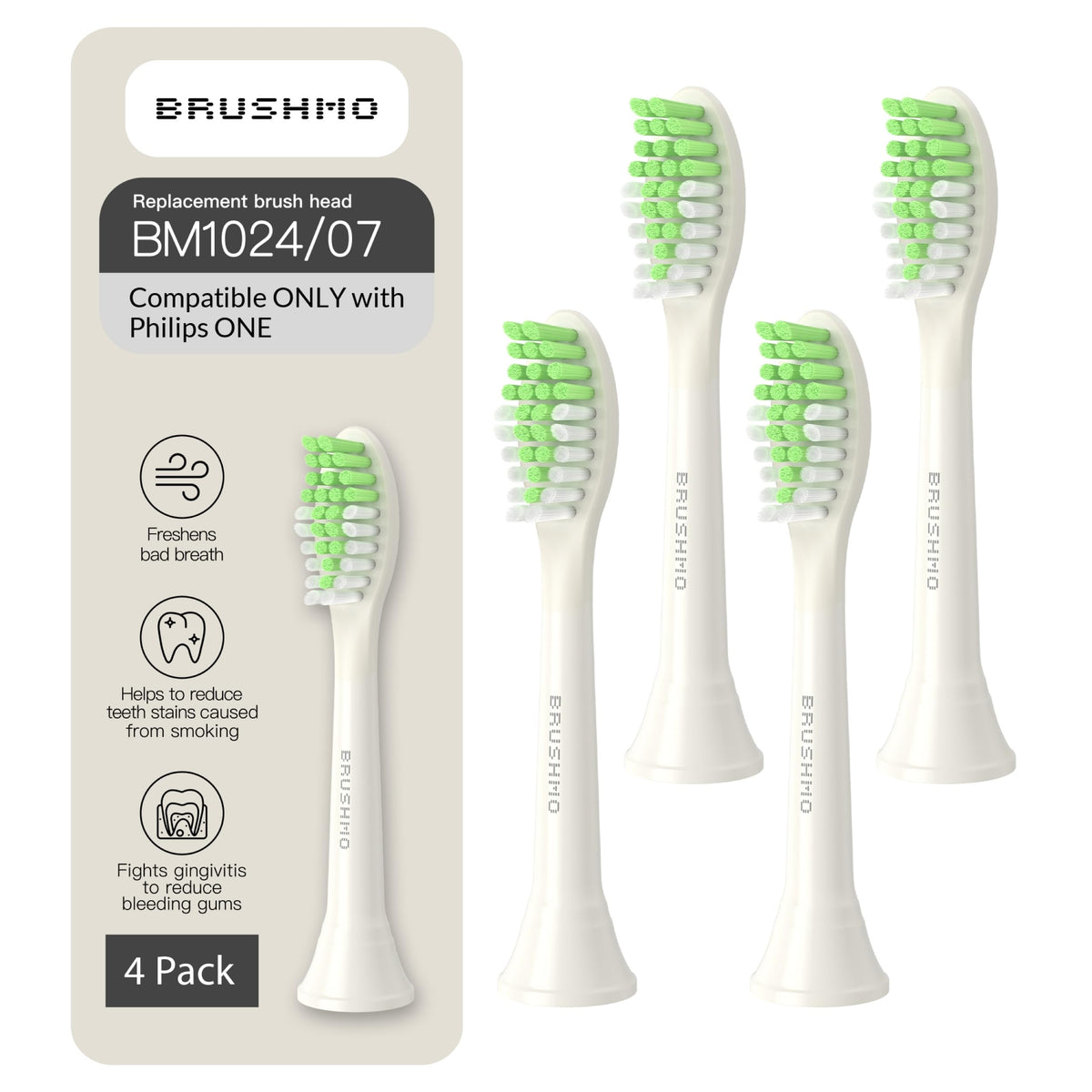 Brushmo Philips ONE by Sonicare replacement head Snow White four-pack – front view