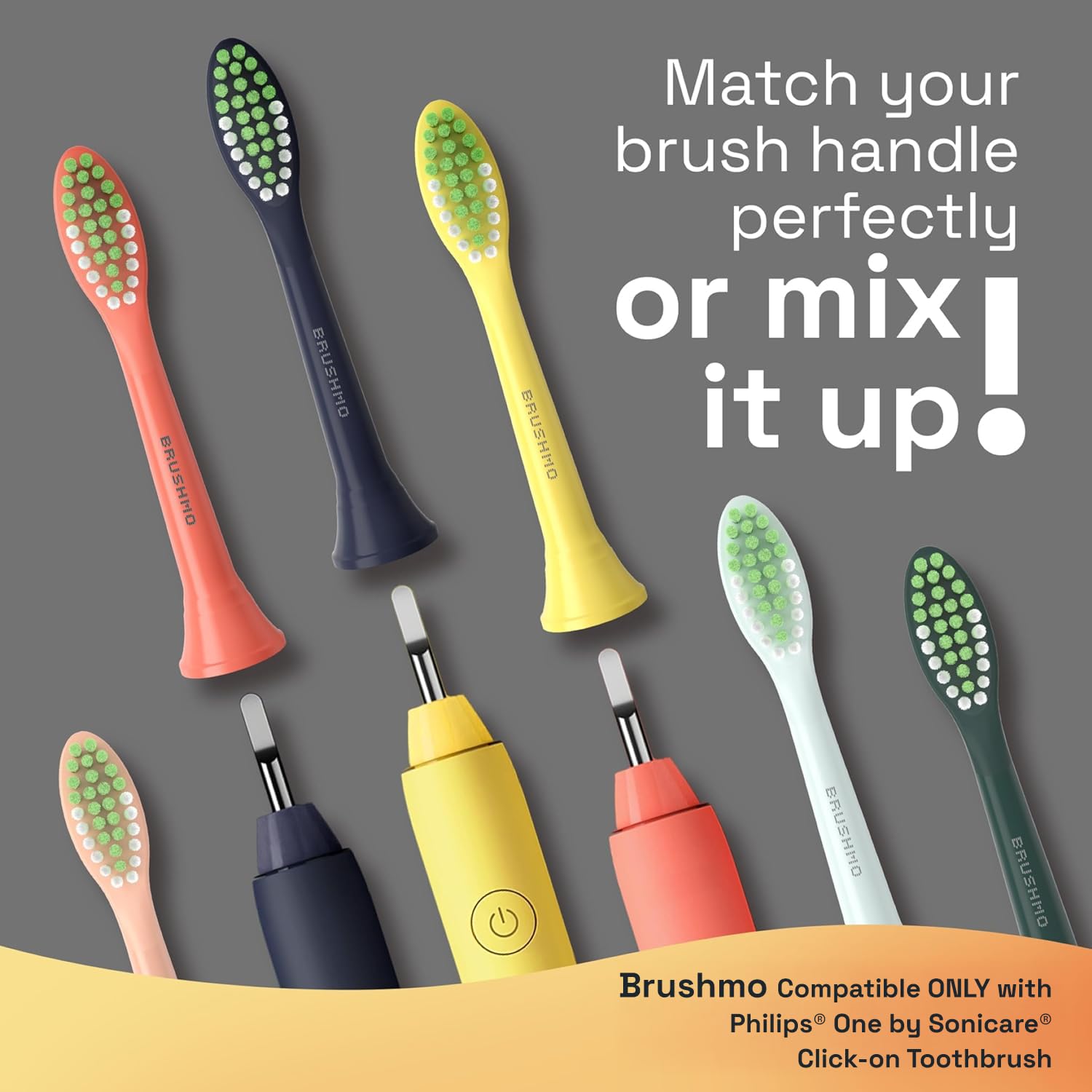 Soft DuPont bristles with tongue cleaner on Brushmo head for Philips ONE