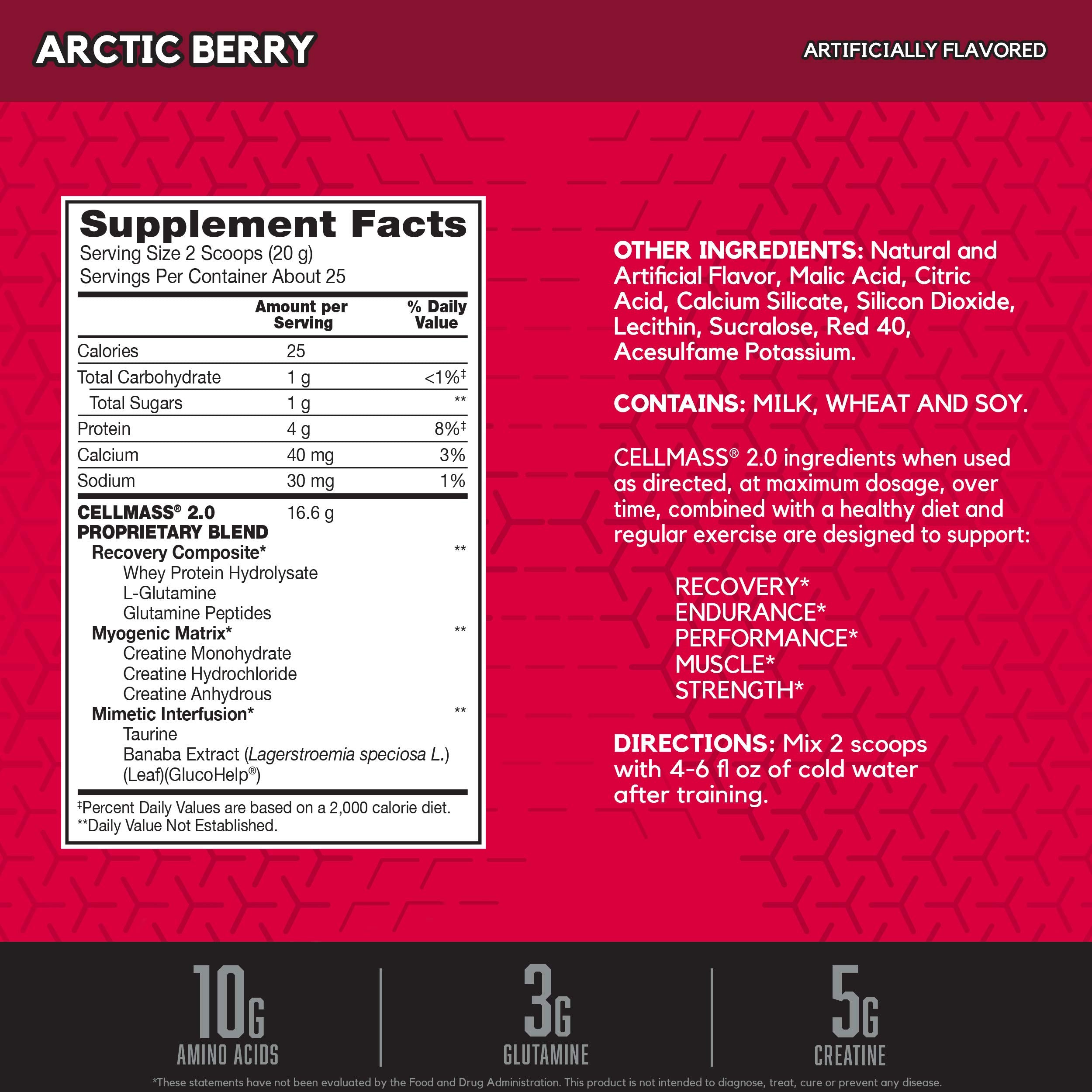Ingredient label of BSN CELLMASS 2.0 Arctic Berry