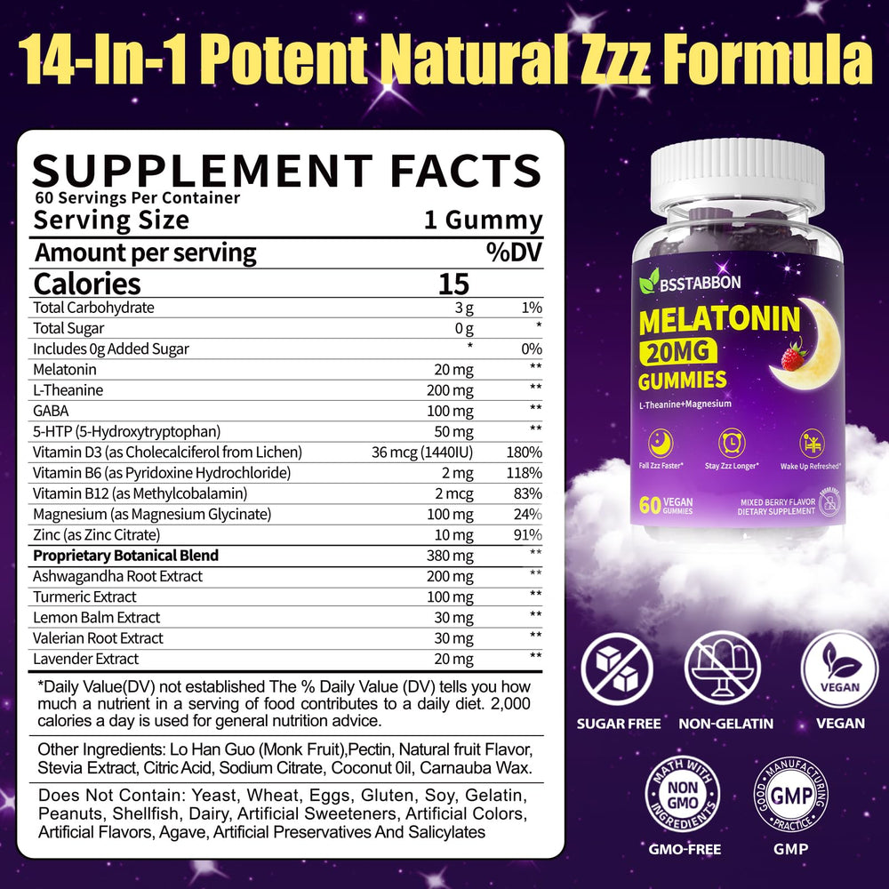 BSSTABBON Melatonin Gummies mixed berry flavor label