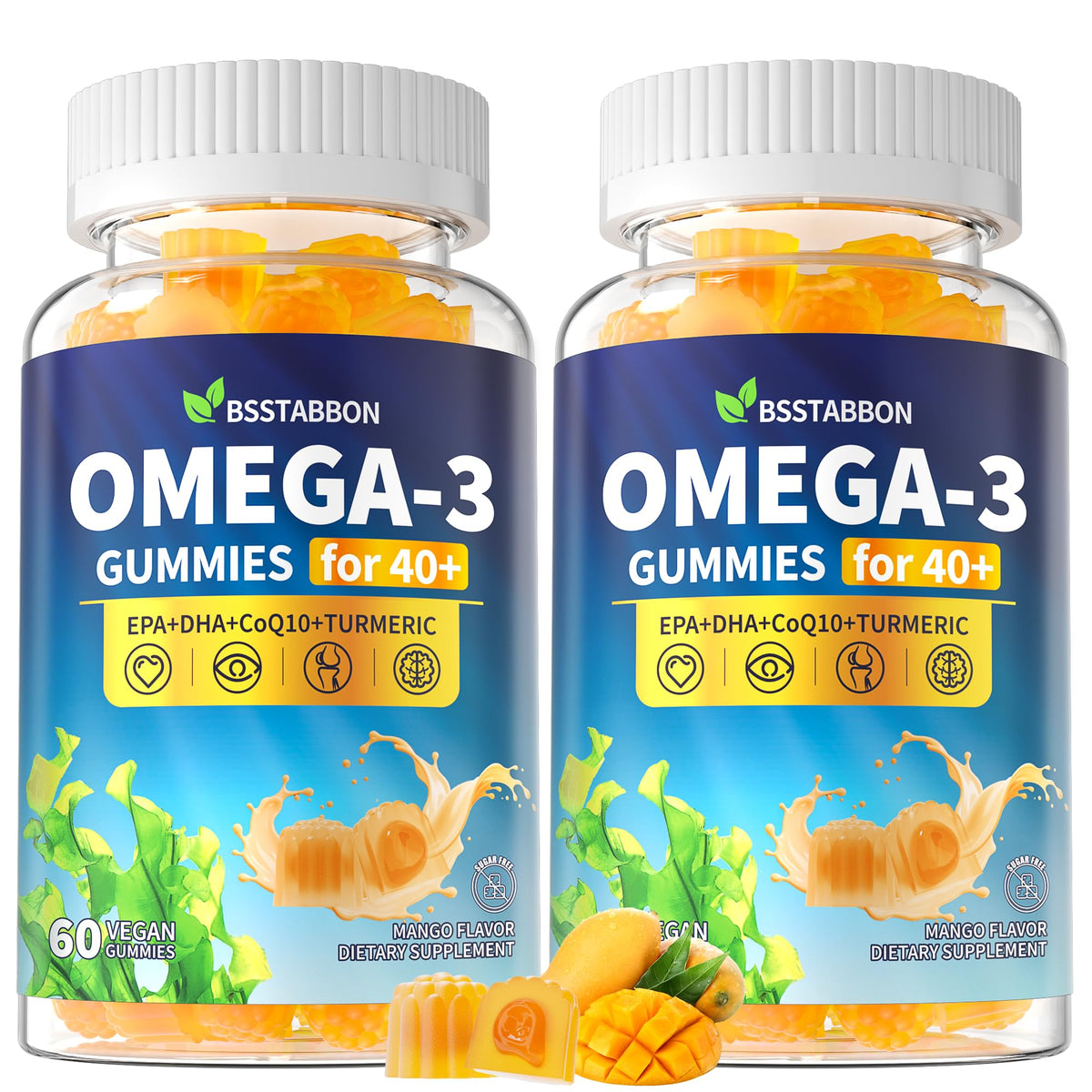 BSSTABBON Omega-3 Gummies bottle with 120 count, vegan algae-based DHA and EPA