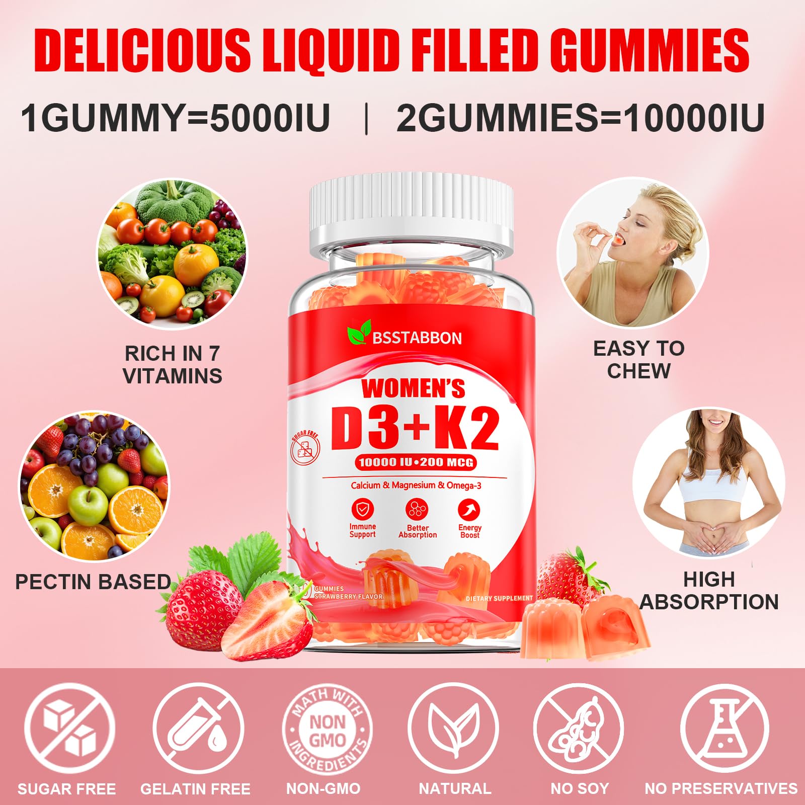 BSSTABBON Women's D3 K2 Gummies immune support image