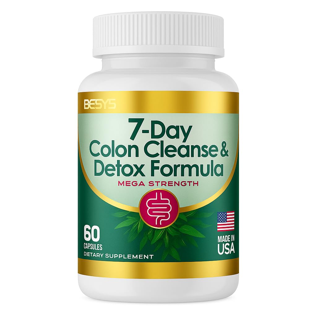 Bottle of BSYS 500MG 60 capsules for 7-day colon cleanse