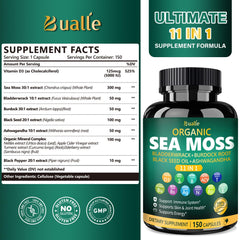 Back label of Bualle Sea Moss Capsules bottle