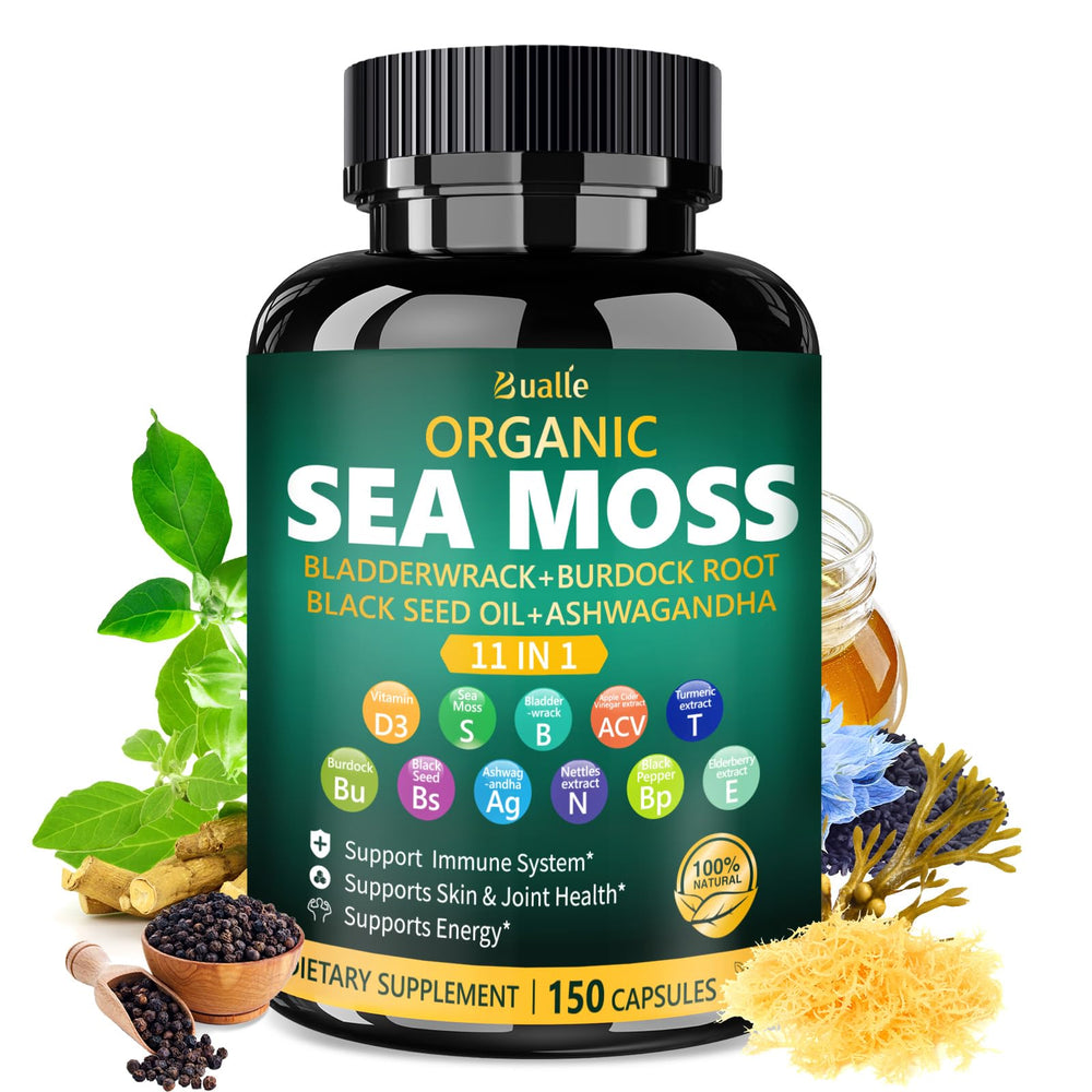 Front view of Bualle Irish Sea Moss Capsules bottle