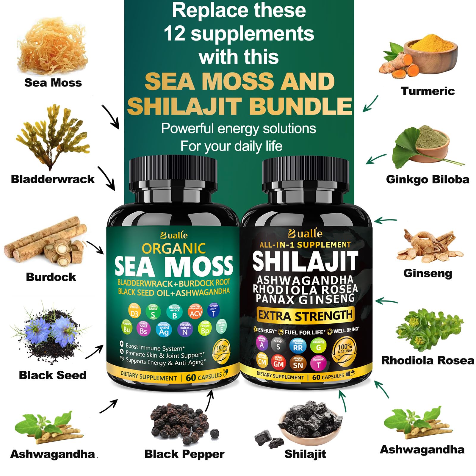 Sea Moss and Shilajit Bundle packaging and label