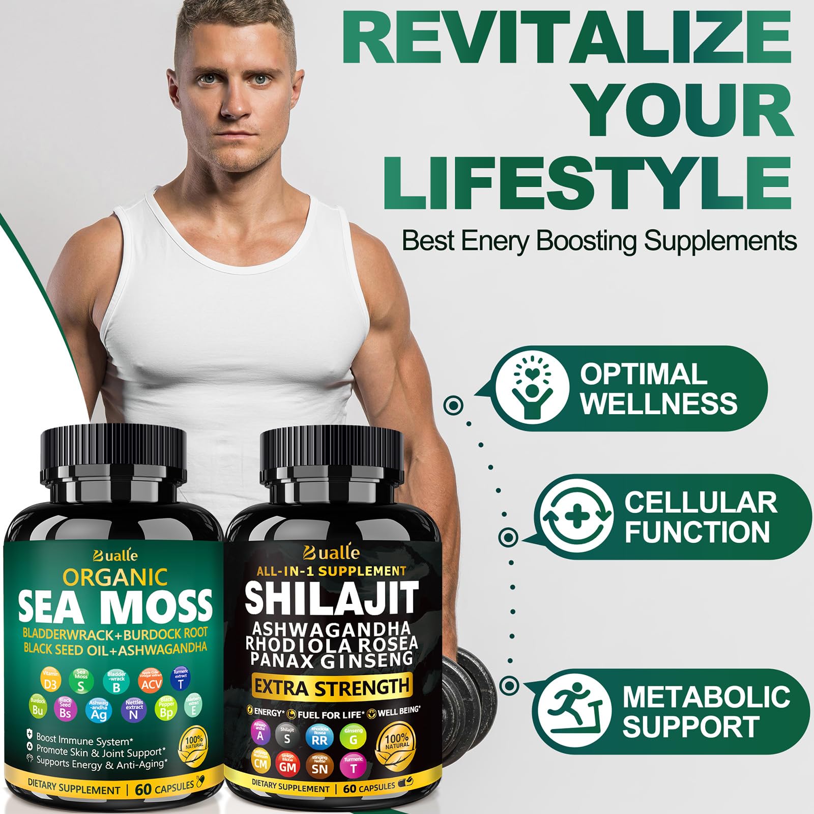 Shilajit capsules with rhodiola, ginseng and ashwagandha