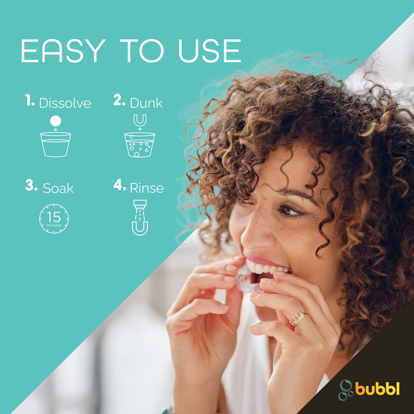 Dentures cleaned with Bubbl 120 tablet retainer cleaner