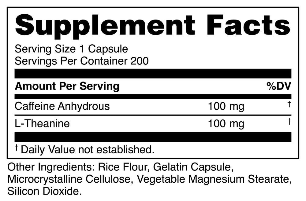 Bucked Up Caffeine with L-Theanine capsules-closeup highlights balanced 1:1 caffeine and L-Theanine.
