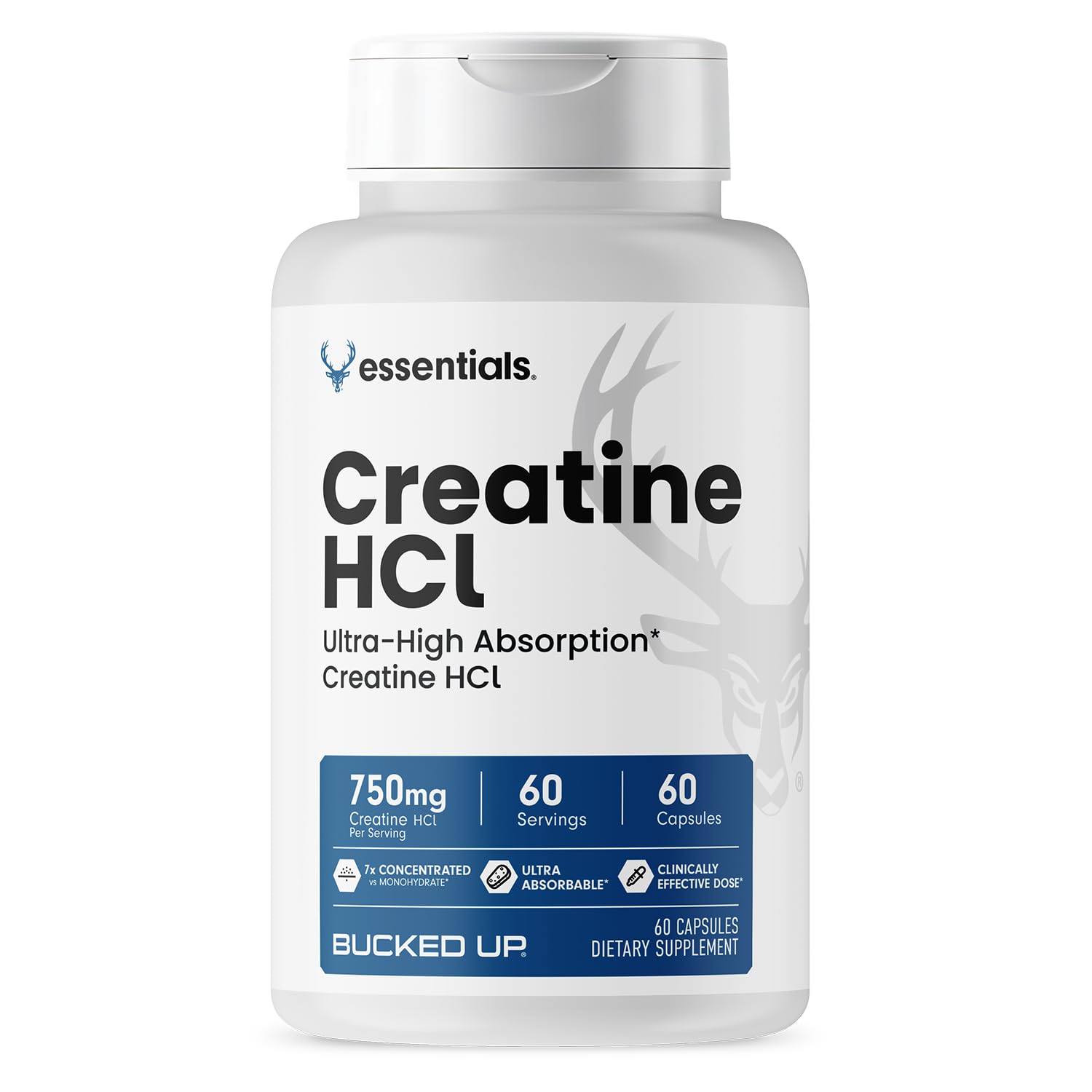 Bucked Up Creatine HCl bottle with 60 capsules - front view