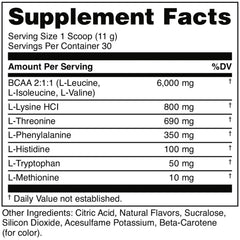 Back label showing ingredients for Bucked Up Mandarin EAA