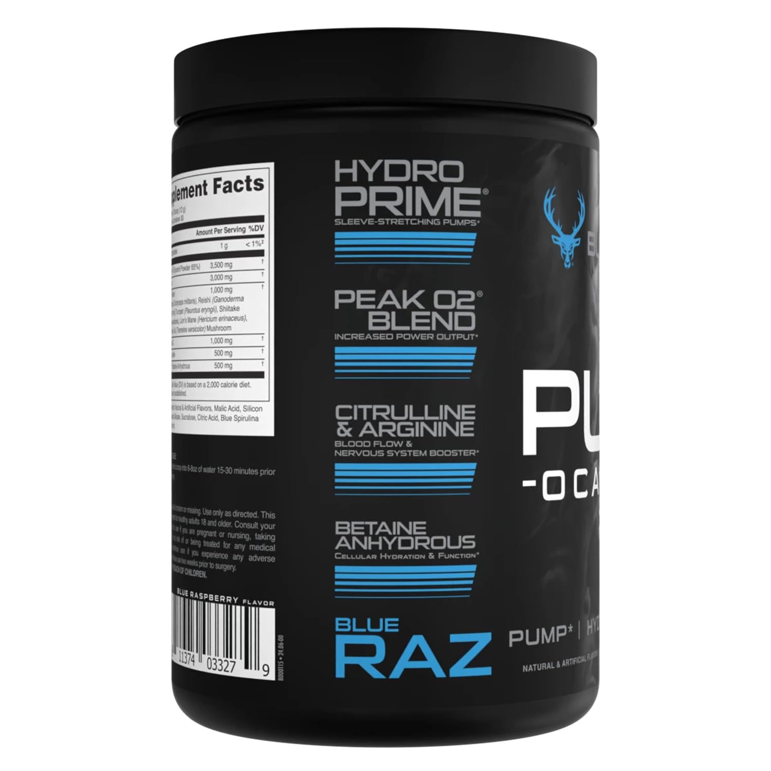 Bucked Up Pump-ocalypse Blue Raz glass with ice in gym setting for sustained workout focus