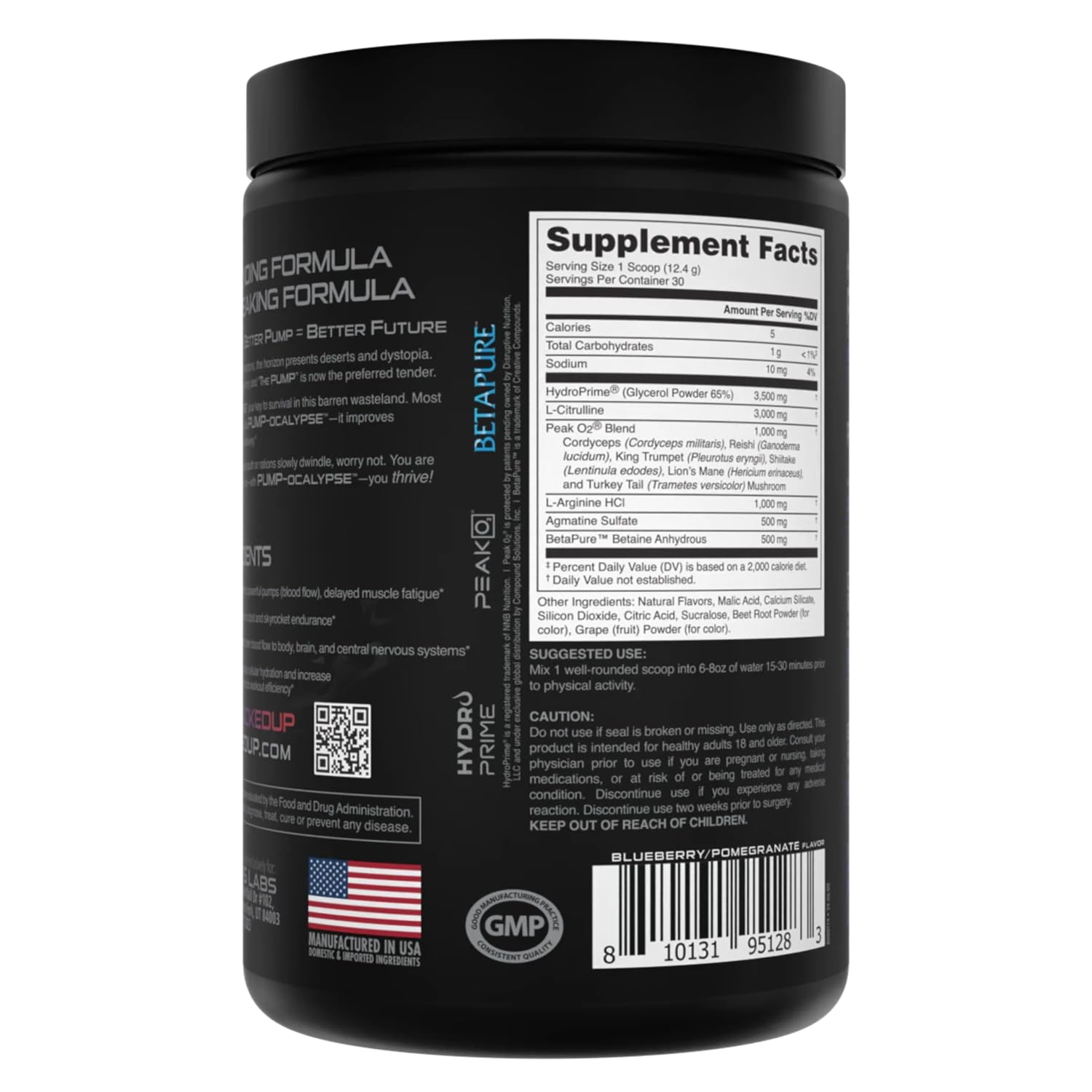 Bucked Up Pump-ocalypse ingredients close-up featuring L-Citrulline and L-Arginine blend.