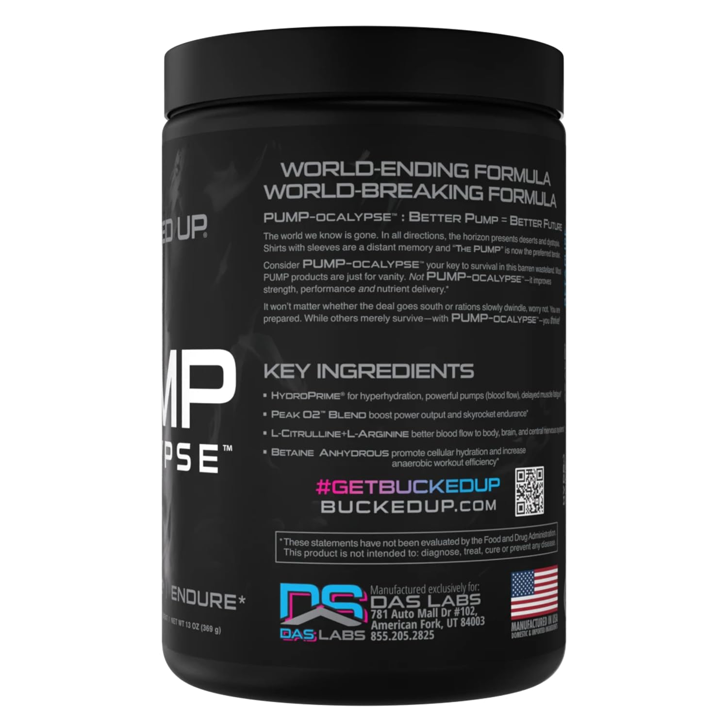 Bucked Up Pump-ocalypse Miami powder scoop displays Citrulline Malate for improved blood flow.