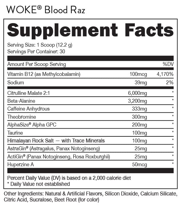 L-Citrulline 6g per serving for blood flow in Bucked Up WOKE Blood Raz