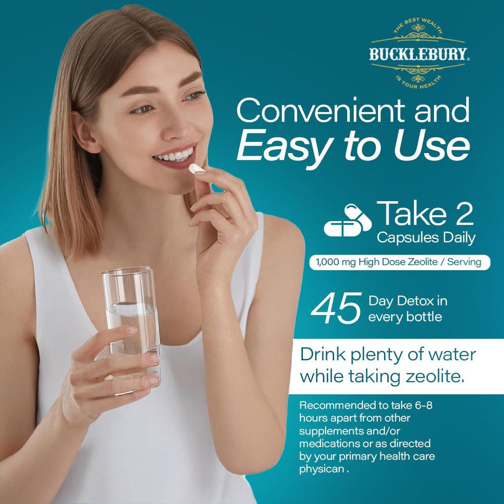 BUCKLEBURY Zeolite Made in USA vegan non-GMO packaging for clean ingredients.