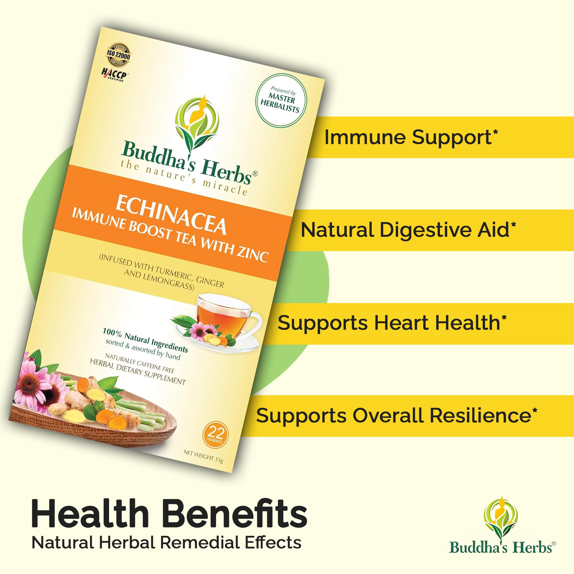 Ingredients blend including echinacea, ginger, turmeric and lemongrass for immune support