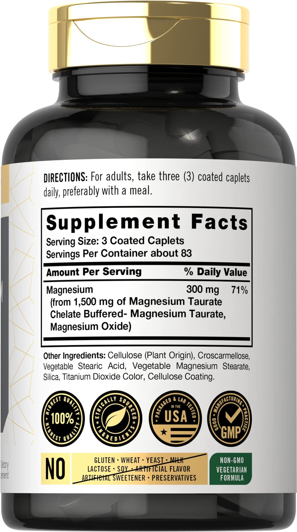 Coated magnesium taurate capsules for easy swallowing