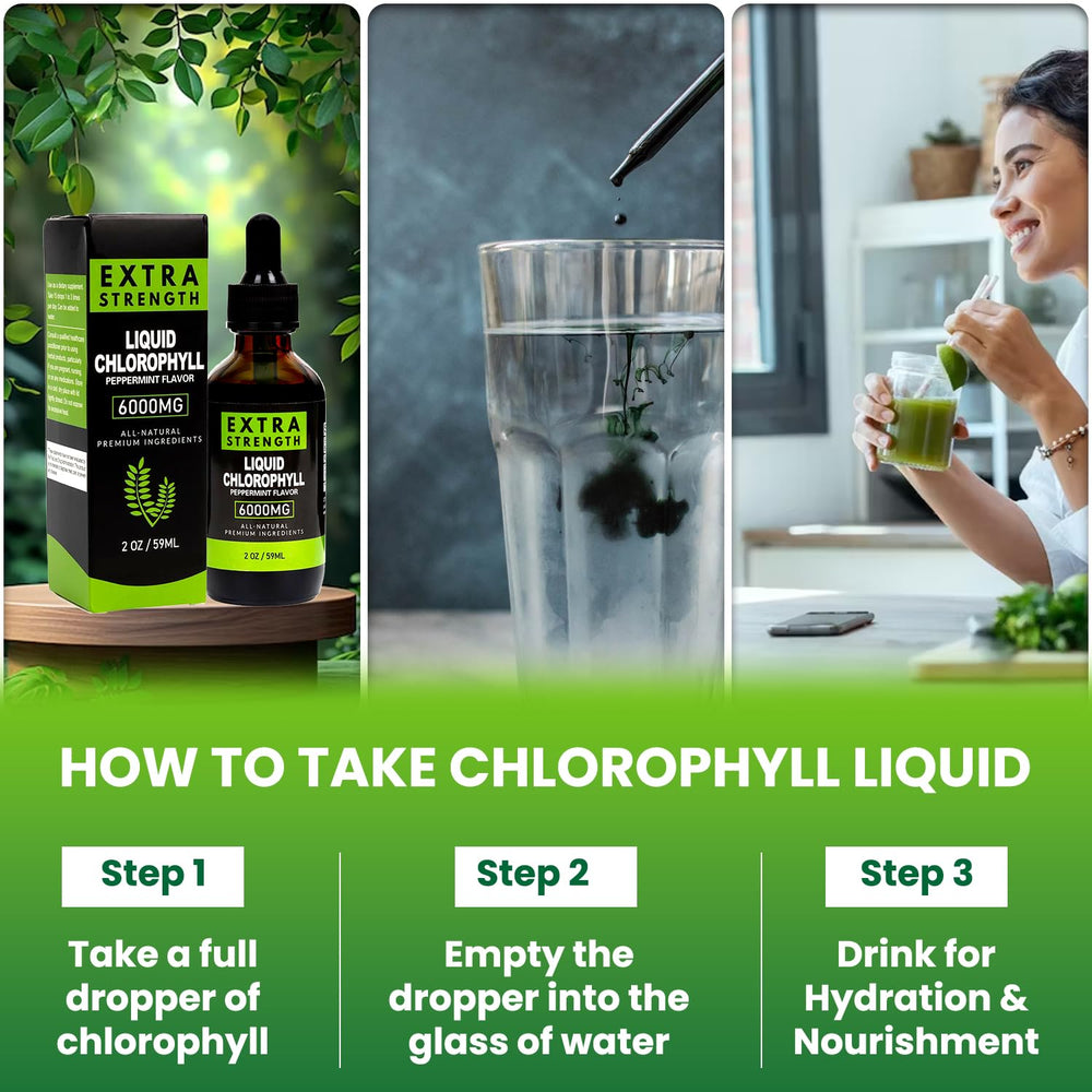 Chlorophyll liquid dropping from a dropper