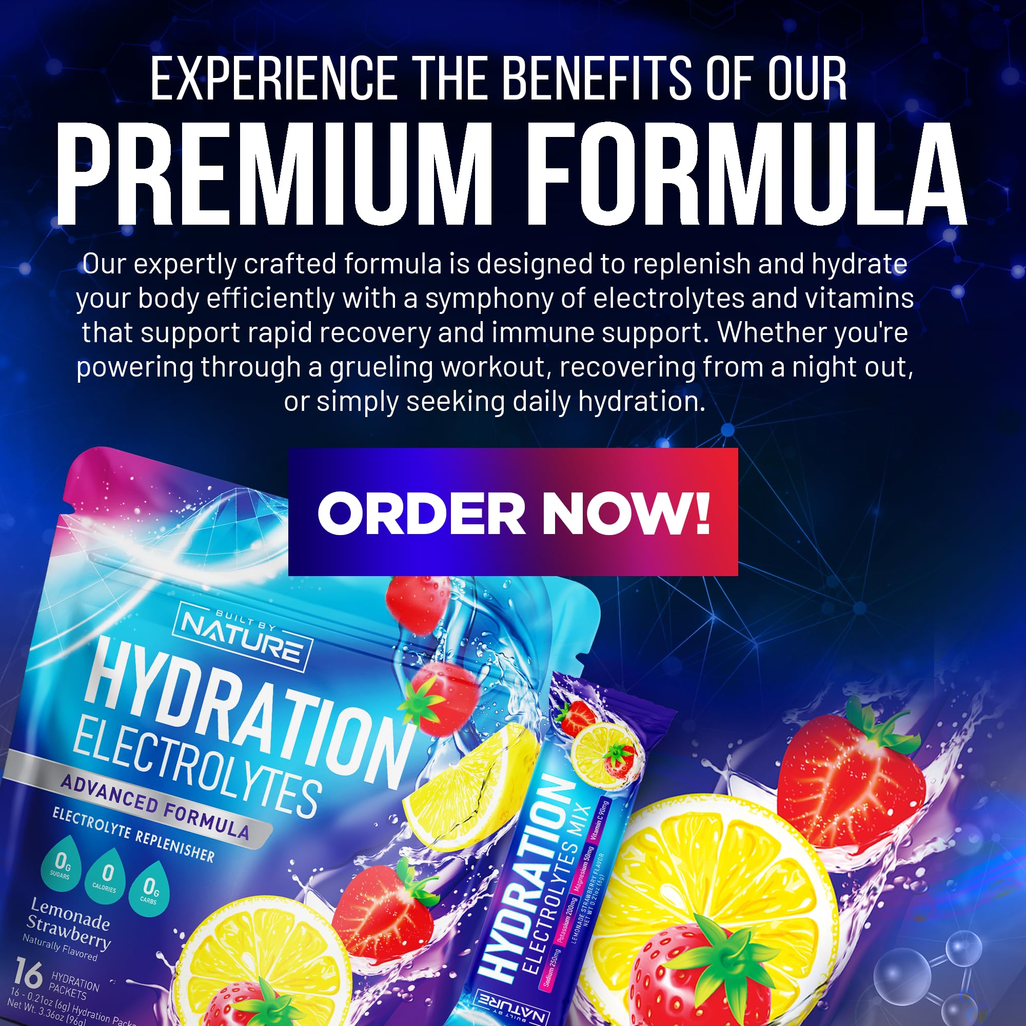 Built by Nature Electrolytes naturally colored powder in a scoop for pure flavor