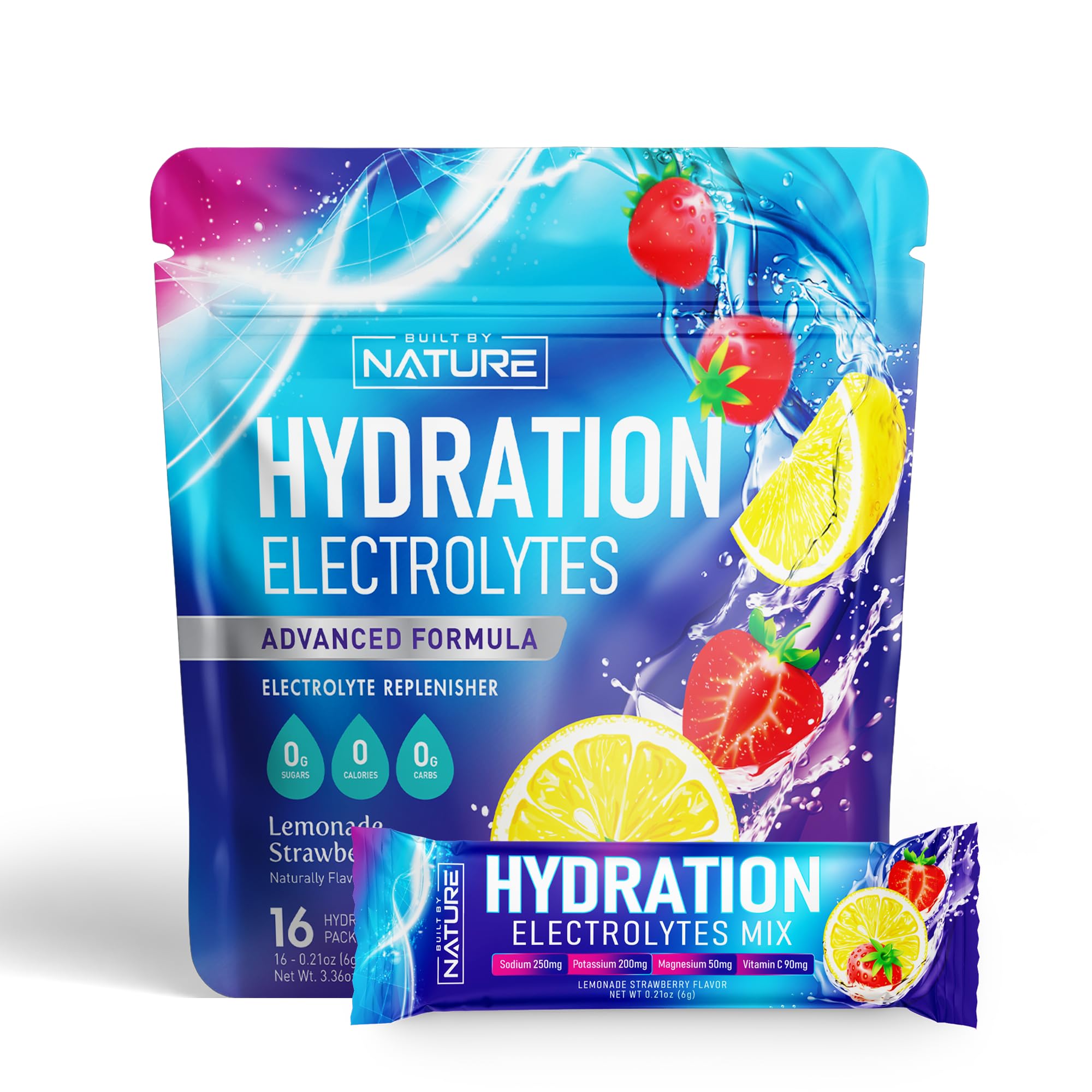 Built by Nature Electrolytes Strawberry Lemonade stick pack ready for on-the-go hydration