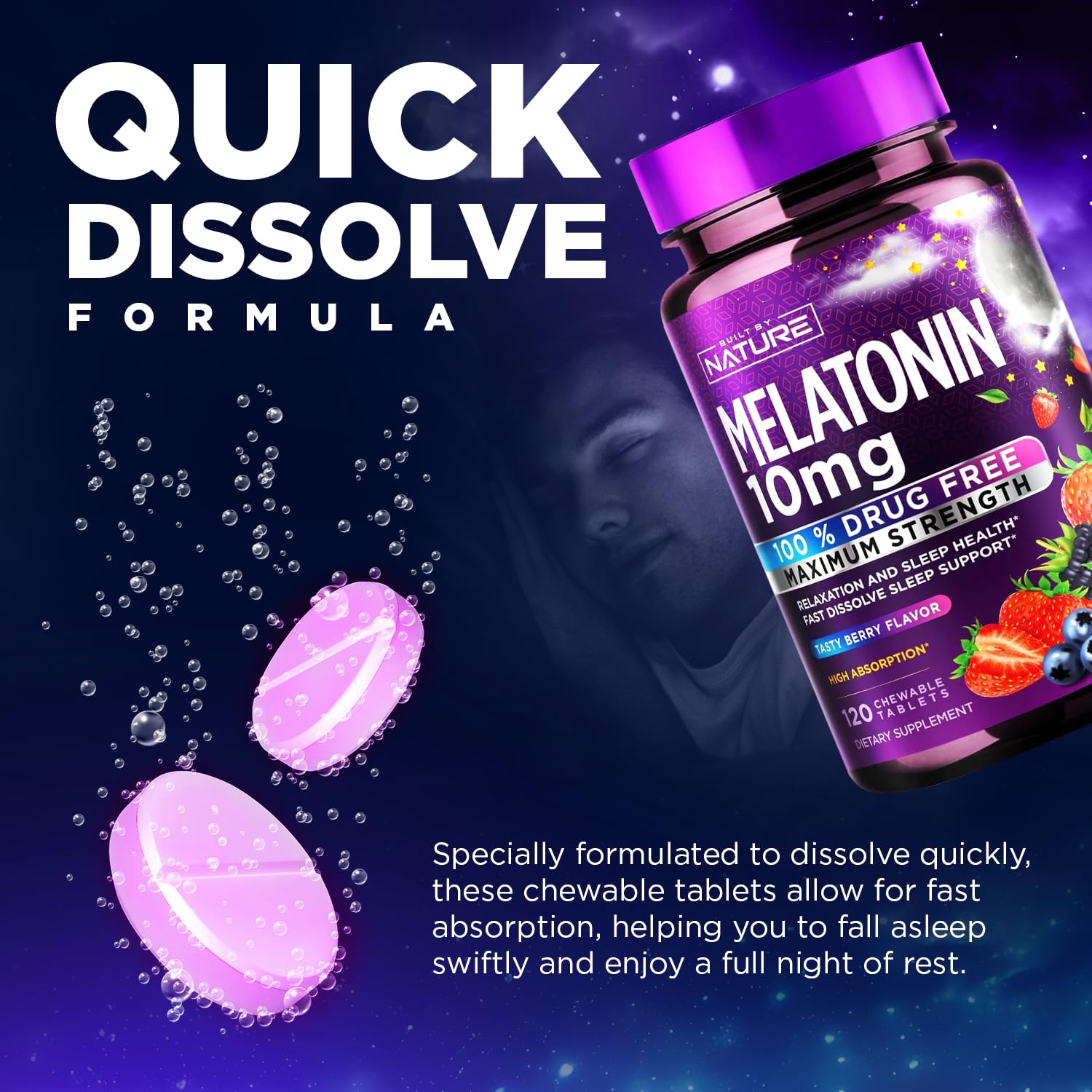 Vegan and non-GMO icons on melatonin chewables packaging