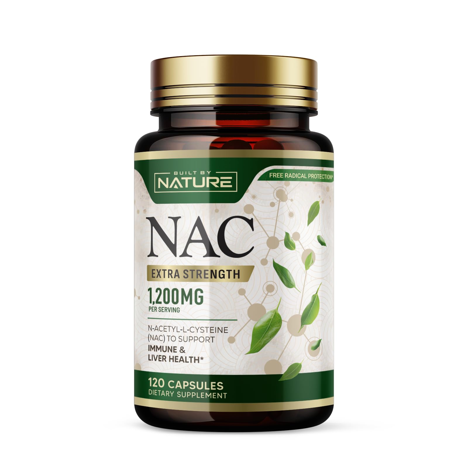Bottle of Built By Nature NAC supplement 1200mg 120 capsules