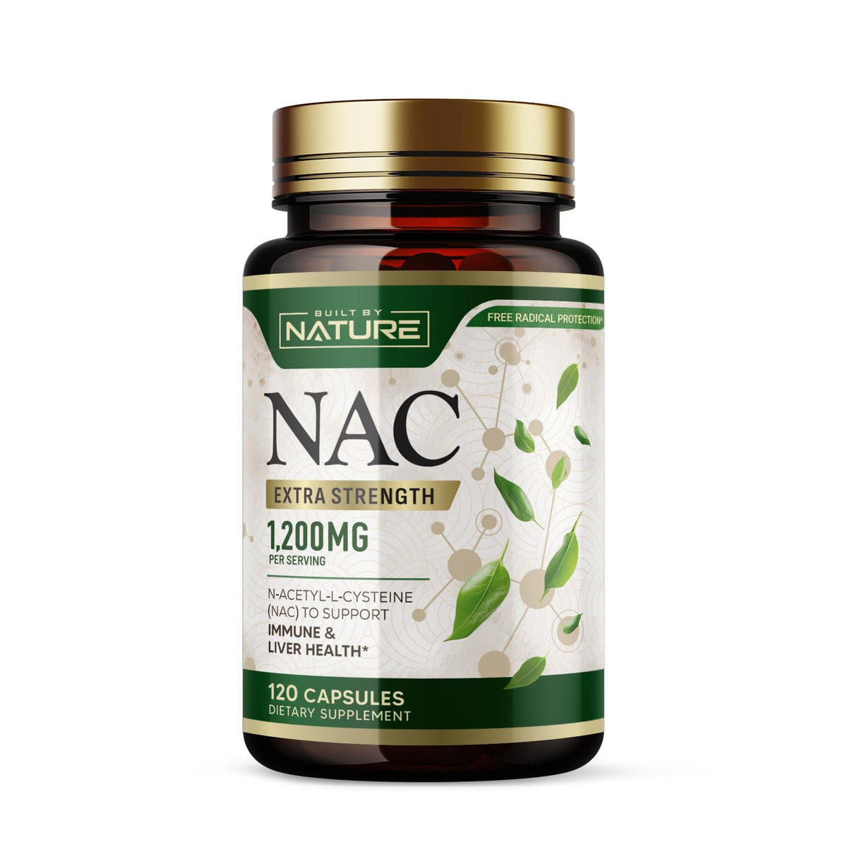 Bottle of Built By Nature NAC supplement 1200mg 120 capsules