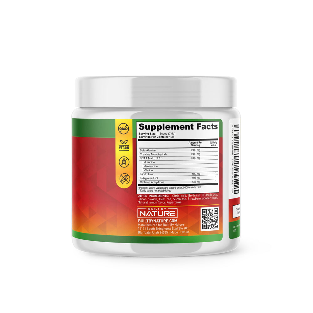 Athlete using Built by Nature pre workout powder before training.