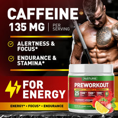 Glass with mixed Built by Nature pre workout powder, ready to sip during training.