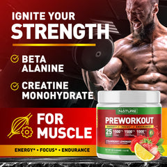 Scoop of Built by Nature pre workout powder ready to mix before training for energy.