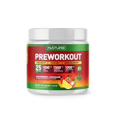 Built by Nature pre workout powder tub in strawberry lemonade for energized training.