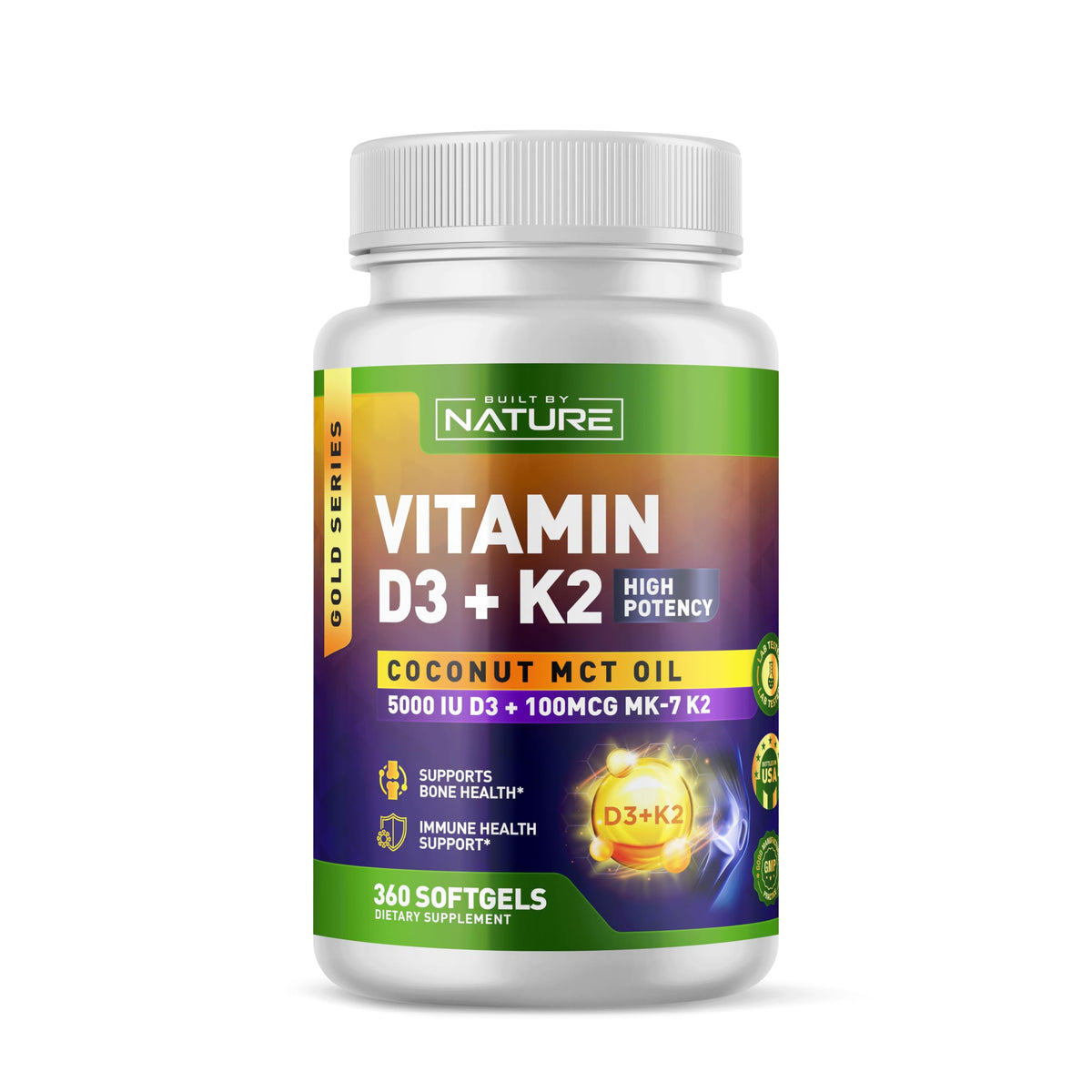 Built by Nature Vitamin D3 K2 360-count bottle of softgels
