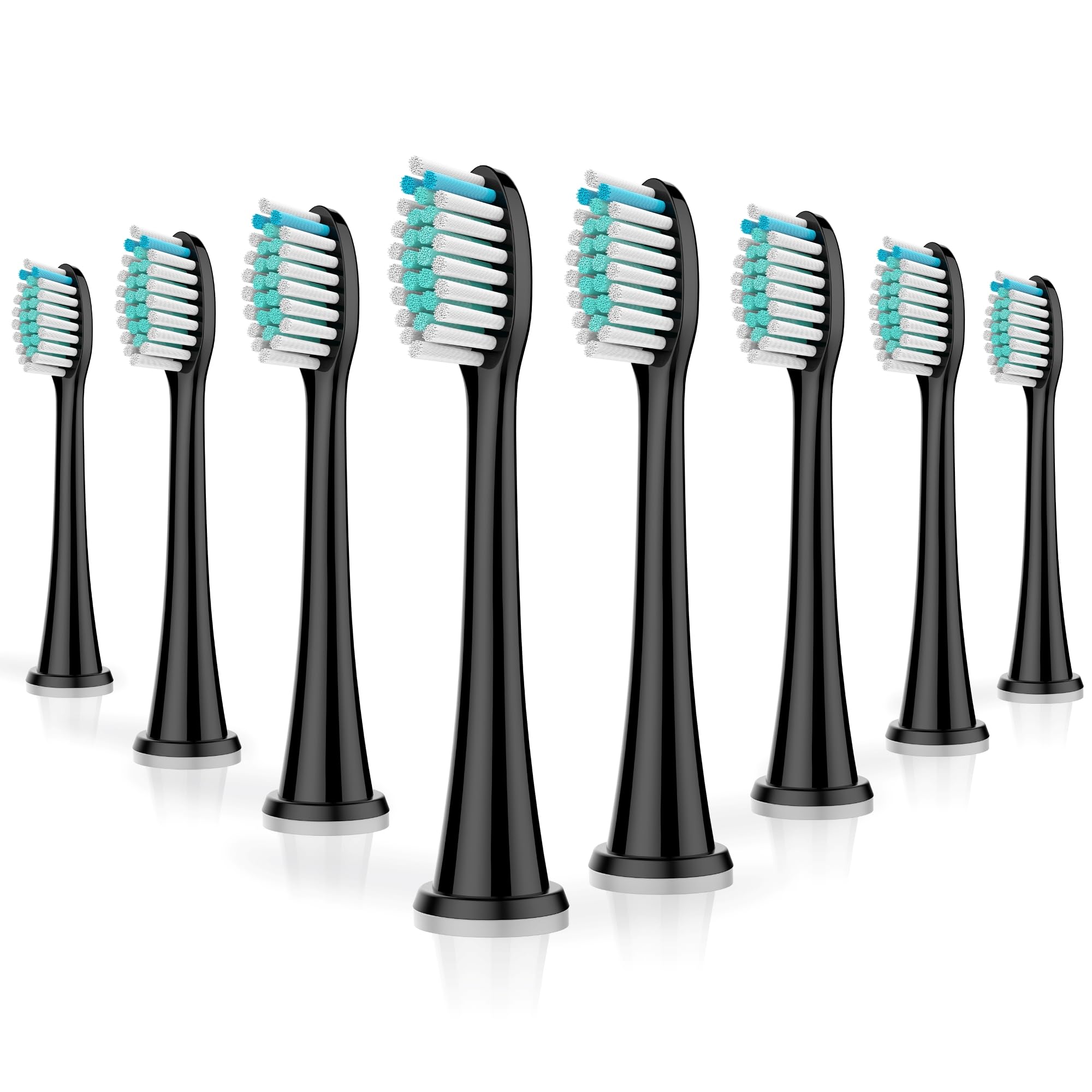 BUKURII 8-pack black replacement toothbrush heads — front view