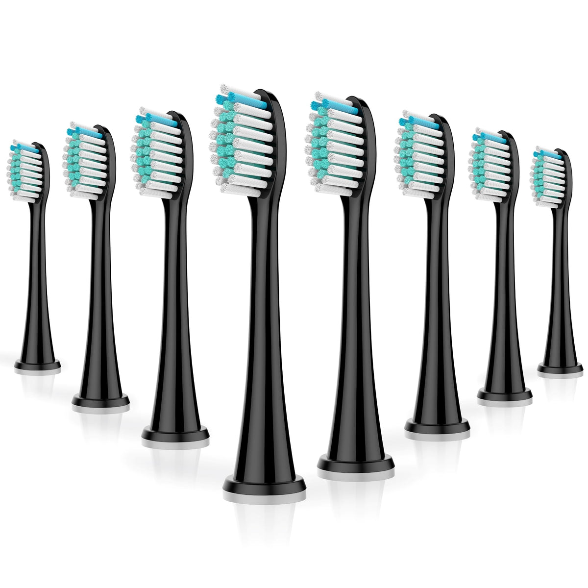 BUKURII 8-pack black replacement toothbrush heads — front view