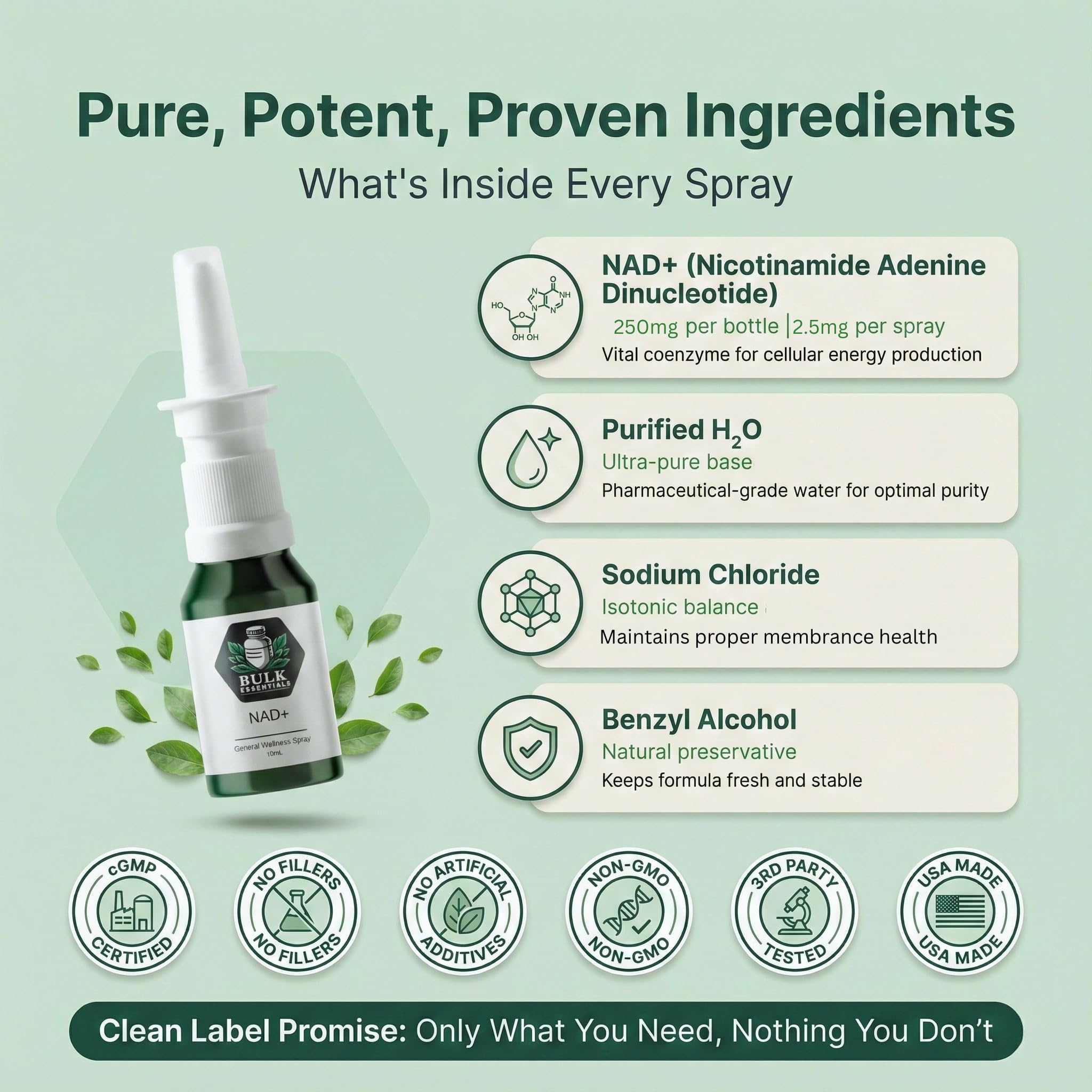Bulk Essentials NAD+ spray bottle in hand for easy on the go energy support