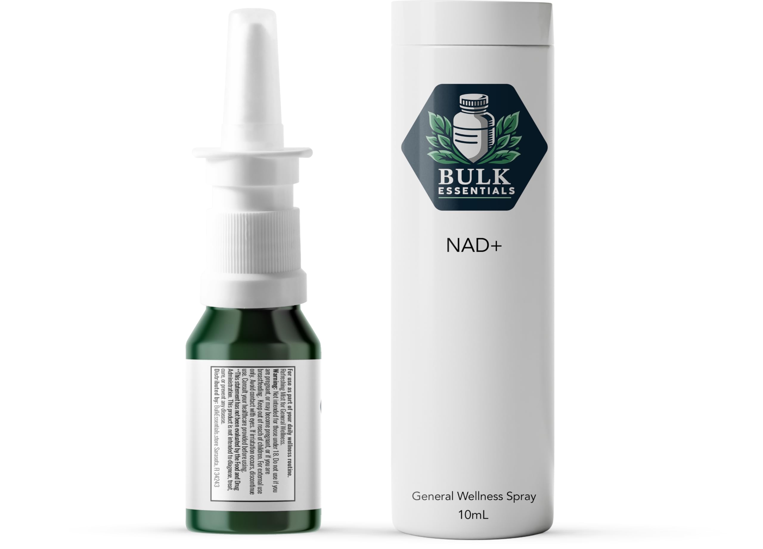 Bulk Essentials NAD+ spray dosage tips show 1–2 sprays per use for flexibility