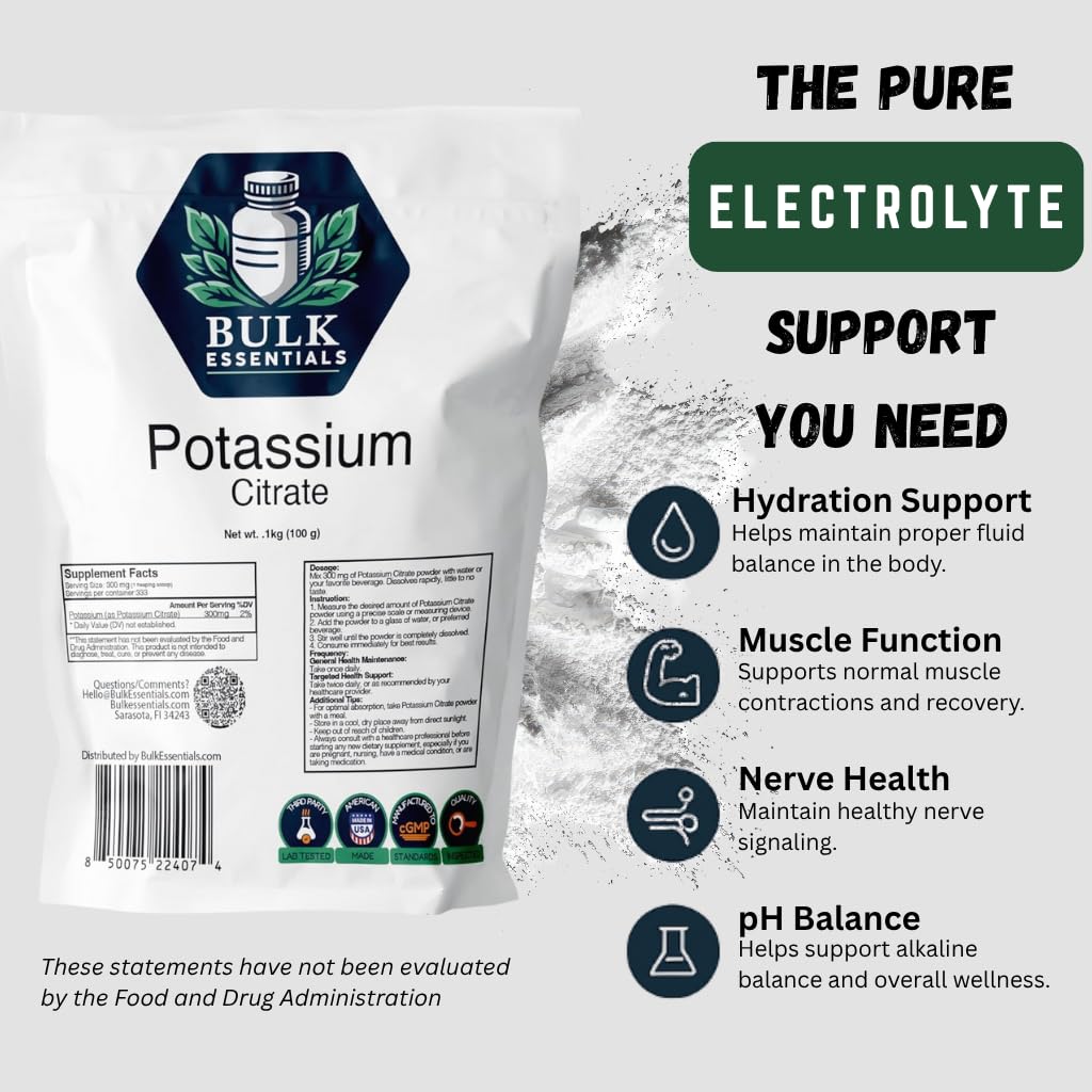 Serving scoop of potassium citrate powder measuring 300 mg