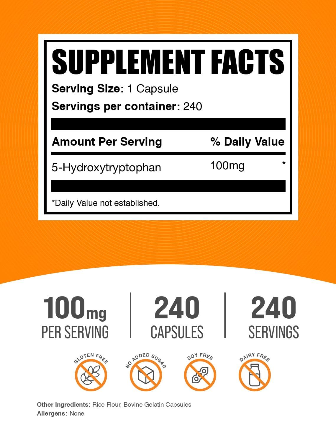 Close-up of BulkSupplements 5-HTP capsules