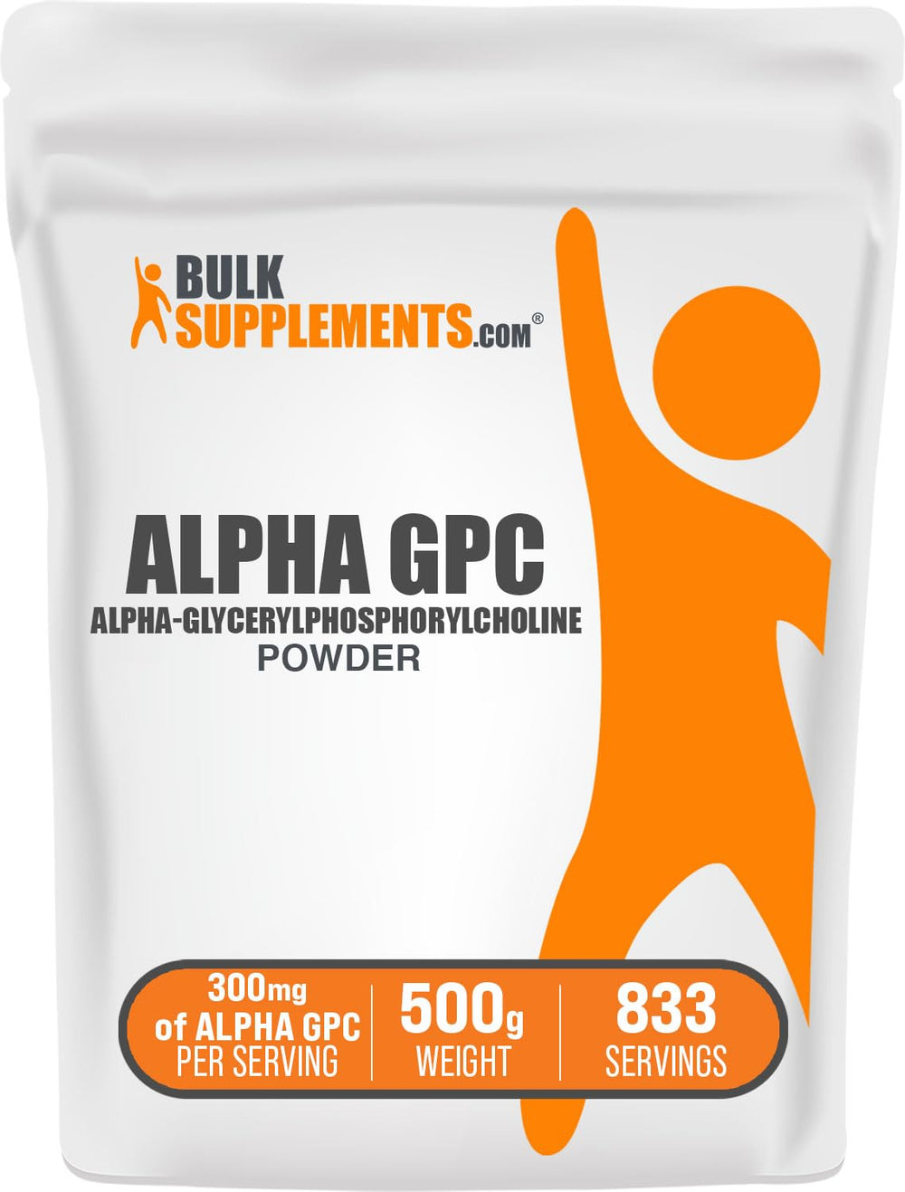 Front view of BulkSupplements Alpha GPC Powder 500 g packaging