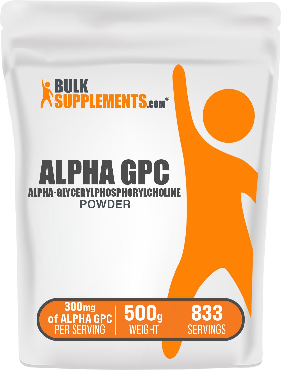 Front view of BulkSupplements Alpha GPC Powder 500 g packaging
