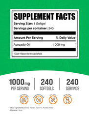 Close-up of Avocado Oil Softgels bottle label showing 1000mg per softgel