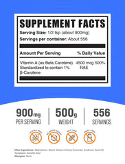 Front view of Beta Carotene powder packaging, 500 g