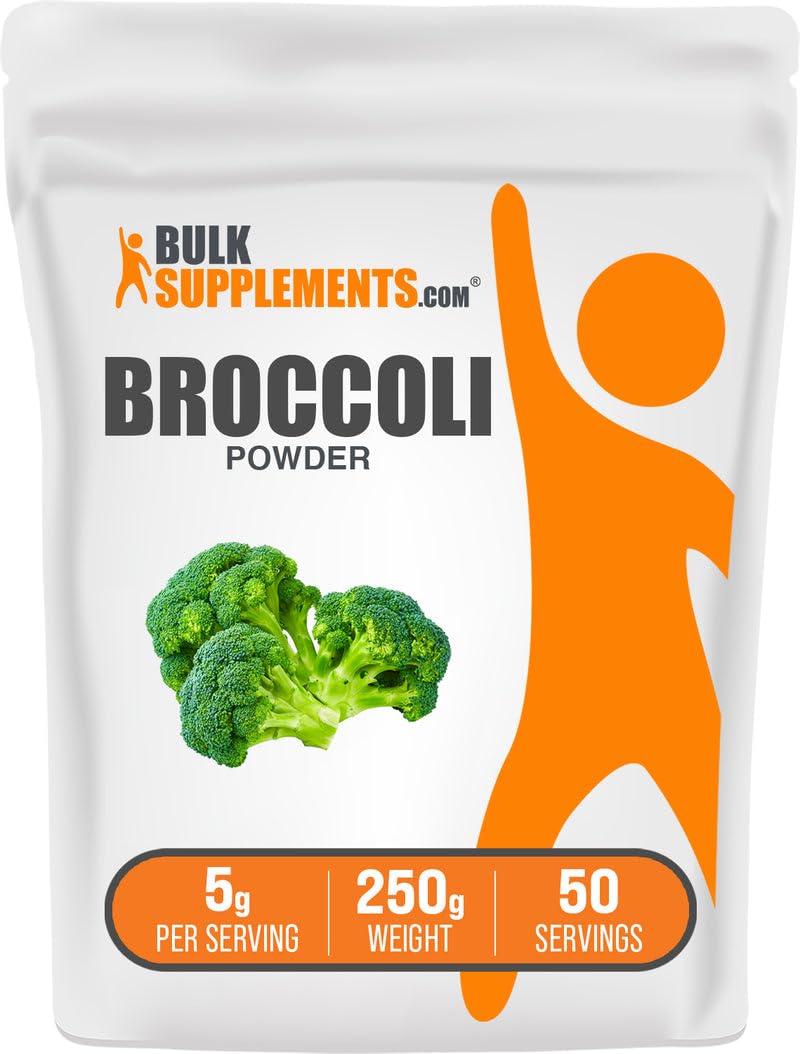 BulkSupplements broccoli powder bottle on white background